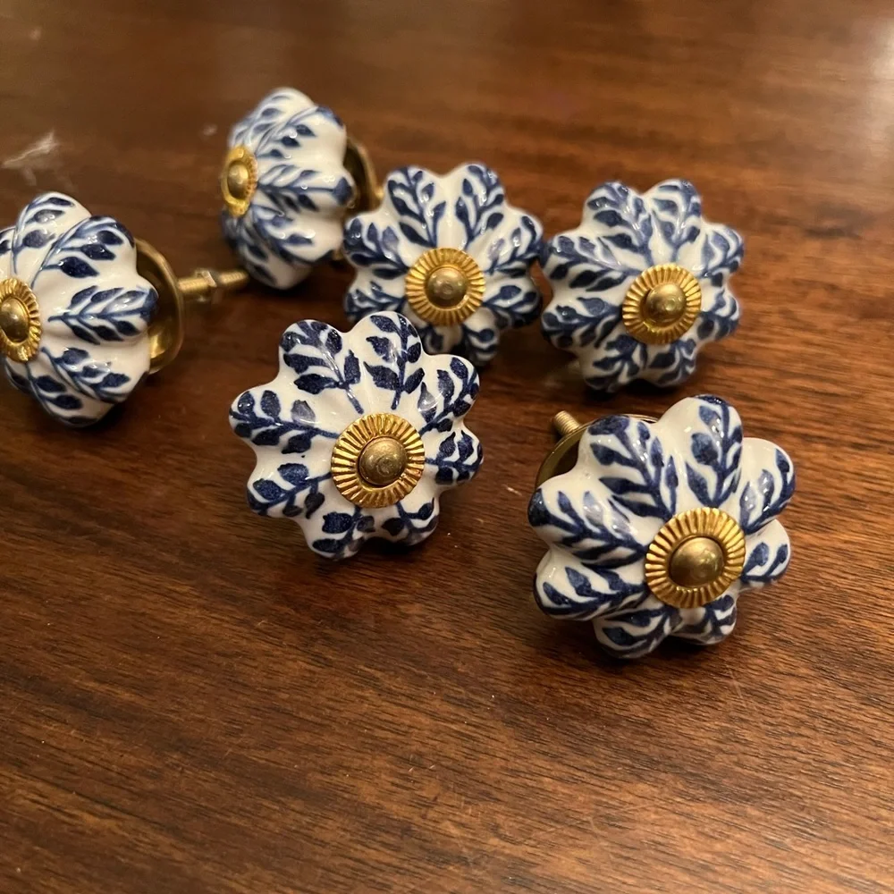 NOVICA Handmade Ceramic Blue Sunshine Cabinet Knobs, Set of 6 (India) - Picture 2 of 2